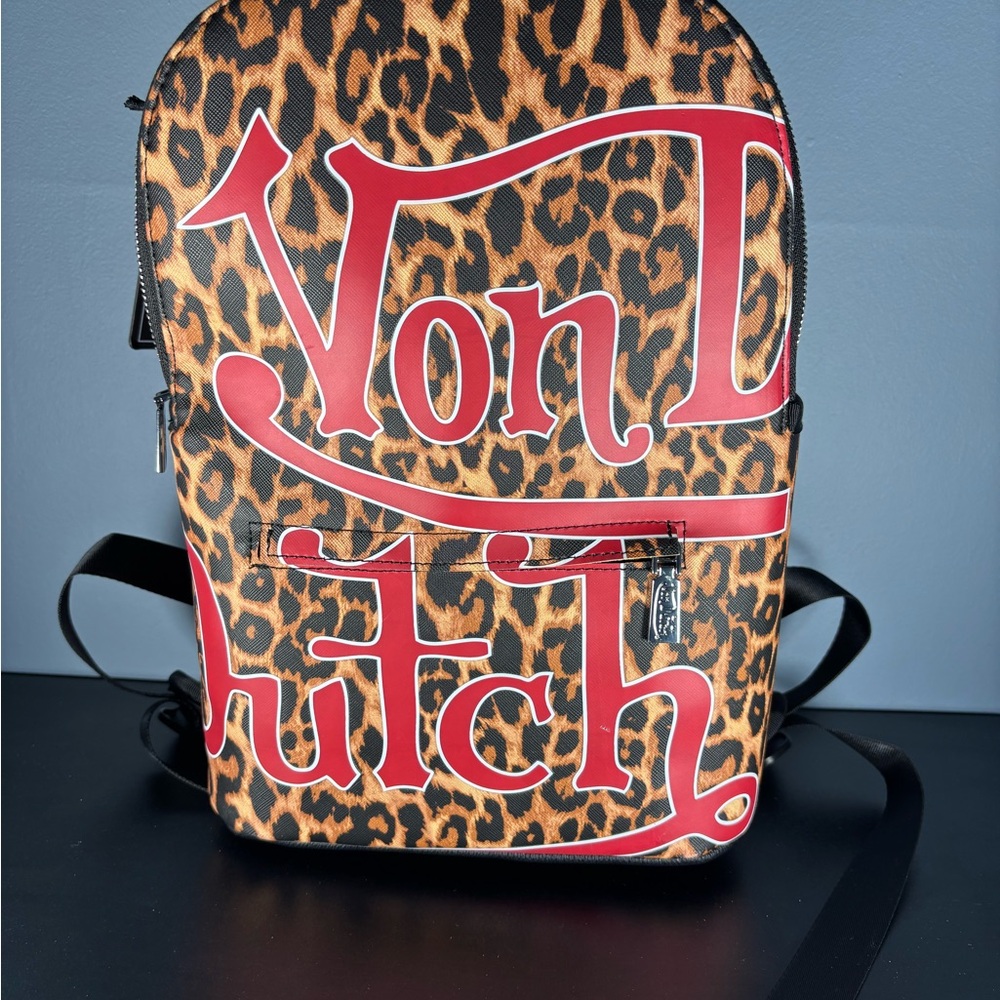 Von Dutch Cheata Print Logo Backpack - Brown & Red